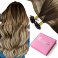 YoungSee U Tip Hair Extensions Human Hair Ombre Dark Brown to Brown with Blonde Keratin Human Hair Extensions 24In 1G/S 50G