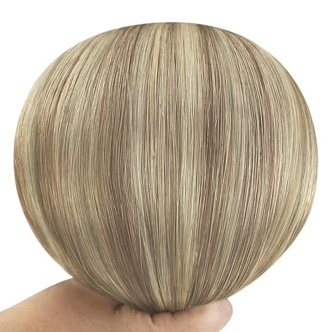 YoungSee Weft Hair Extensions Human Hair Brown Ombre Human Hair Sew in Extensions Walnut Roots to Light Brown with Blonde Balayage Weft Hair Extensions for Full Head 16Inch 100G