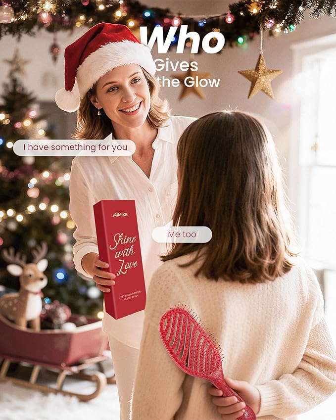 Christmas Gift for Women, Stocking Stuffers for Teen Girls, AIMIKE Painless Detangler Hair Brush w/Soft Bristles, Extra Gentle Wet & Dry Brush for Fine or Sensitive Hair, Ideal Holiday Presents