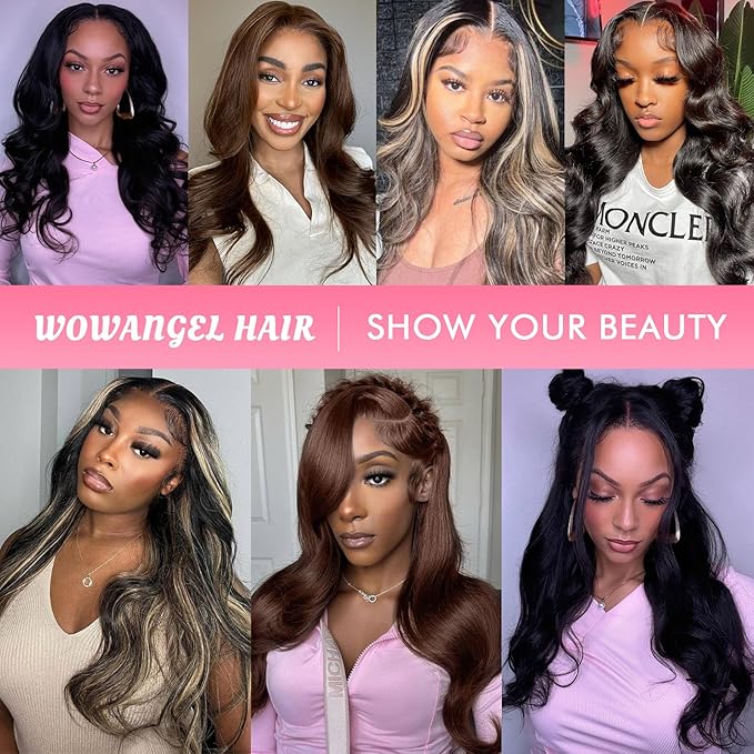 WOWANGEL 13x6 HD Lace Front Wigs Human Hair Body Wave Pre Plucked SKINLIKE 0.1mm Extremely Thin Real HD Lace Front Wigs 250% Density Glueless Human Hair Wigs for Women 30 Inch