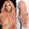 Long Rose Golden Synthetic Lace Front Wig Heat Resistant Body Wave Lace Front Wavy Wigs Free Part Natural Hair Wig for Women 24 Inch Fashion Glueless (24 Inch)