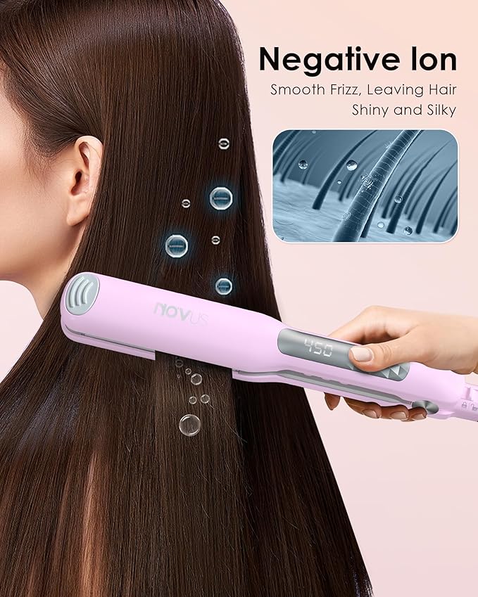 NOVUS Flat Iron Fast Heating Ceramic Hair Straightener Irons with 1.4" Wide Floating Board Adjustable Temperature alisador de Cabello Negative Ions Straightener