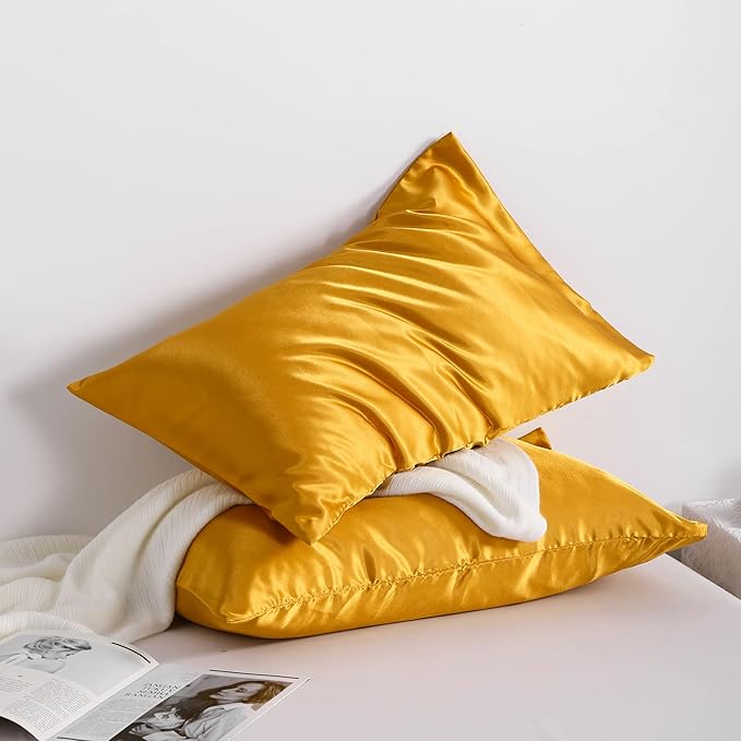 NTBAY 2 Pack Satin Standard Pillowcases for Hair and Skin, Luxurious and Silky Pillow Cases with Envelope Closure, 20x26 Inches, Golden Brown