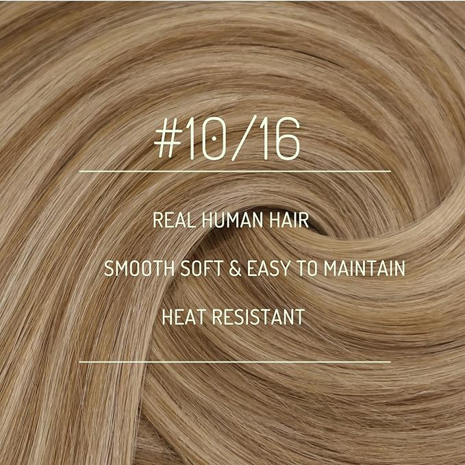RUNATURE Clip in Hair Extensions Real Human Hair, Short Hair Extensions Clip Ins for Women, Soft Straight Remy Hair, 12 Inch 80g 7pcs, #10P16 Dark Blonde Highlights Caramel Blonde