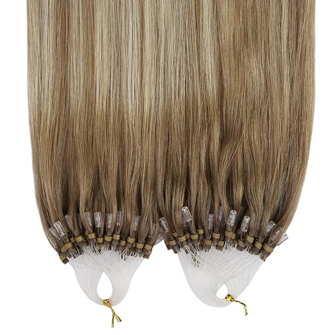 YoungSee Microlink Hair Extensions Ombre Micro Bead Hair Extensions Real Human Hair Brown Balayage Micro Loop Human Hair Extension Ombre Light Brown to Platinum Blonde 20 Inch 50s 50g