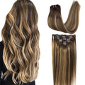 GOO GOO Clip in Hair Extensions Real Human Hair, Remy Human Hair Extensions Clip ins for Women, Natural Human Hair, 20inch 120g 7Pcs, 4/27/4 Balayage Chocolate Brown to Caramel Blonde