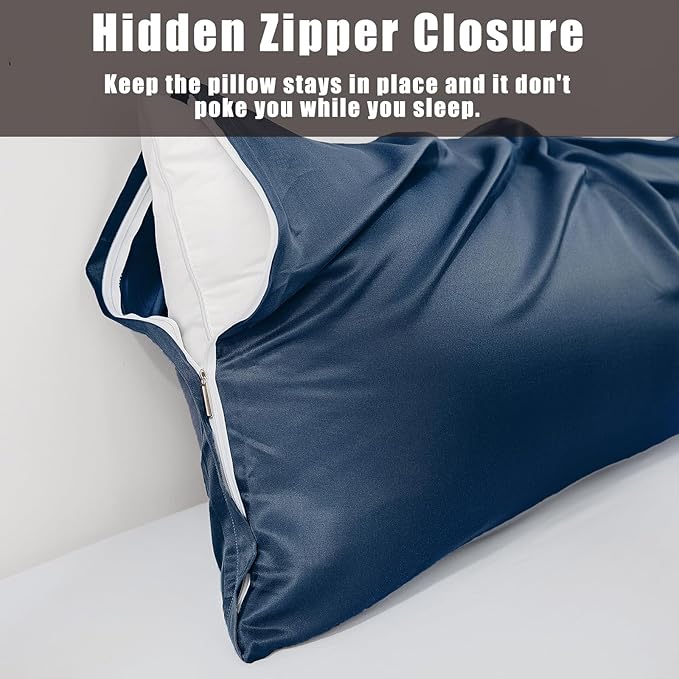 TELUS Body Cooling Pillow Cases Cover, Bamboo Rayon Pillowcases with Zipper Closure, Cool and Breathable Pillow Case for Hot Sleepers and Night Sweats, 20x54 inches, Navy Blue