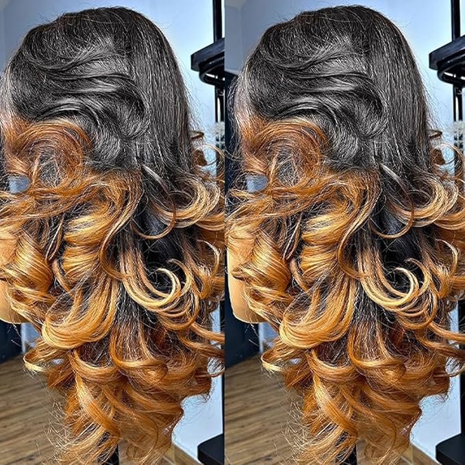 Full 360 Lace Front Wigs Human Hair For Women Ombre Lace Frontal Wig Glueless Wigs Body Wave Lace Front Wig 200 density Ombre Human Hair Wigs for Women (22 Inch)