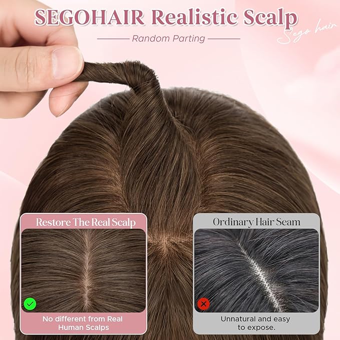 Real Human Hair Toppers for Women 3.54"*4.72" Silky Base 150% Density No Bangs Adjustable Parting Clip-In Topper Hairpieces for Women with Thinning Hair 12 Inches Natural Brown