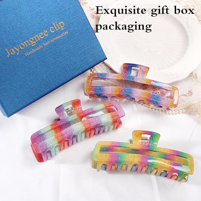 Hair Clip, Rectangle Design for Women Girls, Nonslip French Hair Claw Clips, Strong Hold Hair Jaw Clips, 4 Pack