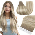 Full Shine Hair Extensions Real Human Hair Tape in Color 19/8/60 Blonde and Brown Balayage 20 Inch Invisible Seamless Tape Ins Human Hair Extensions 20PCS 50g Remy Extensions for Women Real Hair