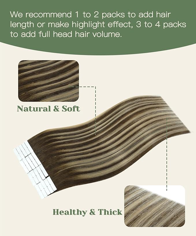 SURNEL Invisible Tape in Hair Extensions 22Inch Chocolate Brown to Caramel Blonde Seamless Injected Tape in Extensions Human Hair 20Pcs 50g(#4274,22)