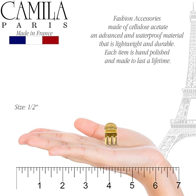 Camila Paris CP2913 French Hair Clip for Women, Set of 6 Extra Small Gold, Girls Hair Claw Clip Jaw Fashion Durable Styling Hair Accessories for Women, Ladies Strong Hold Grip Clamp, Made in France