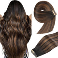 Tape in Hair Extensions Real Human Hair 24 Inch Balayage Natural Black Mixed Chestnut Brown Skin Weft Hair Extension Invisible Tape in Hair Extensions for Women 20pcs (1B/1B/6#,24 Inch)