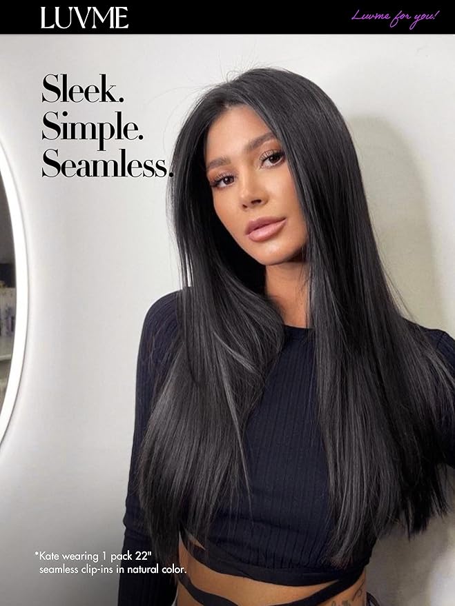 LUVME 2 Pack Straight Seamless 220g 14Pcs Clip in Hair Extensions Full Max with 20inch Remy Human Hair Extensions, Natural Black 100% Real Soft Human Hair Extension