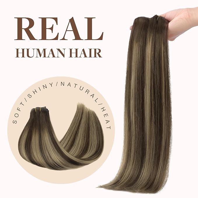 GOO GOO Clip in Hair Extensions Real Human Hair, Remy Human Hair Extensions Clip ins for Women, Natural Human Hair, 24inch 160g 7Pcs, 4/26/4 Balayage Chocolate Brown to Honey Blonde
