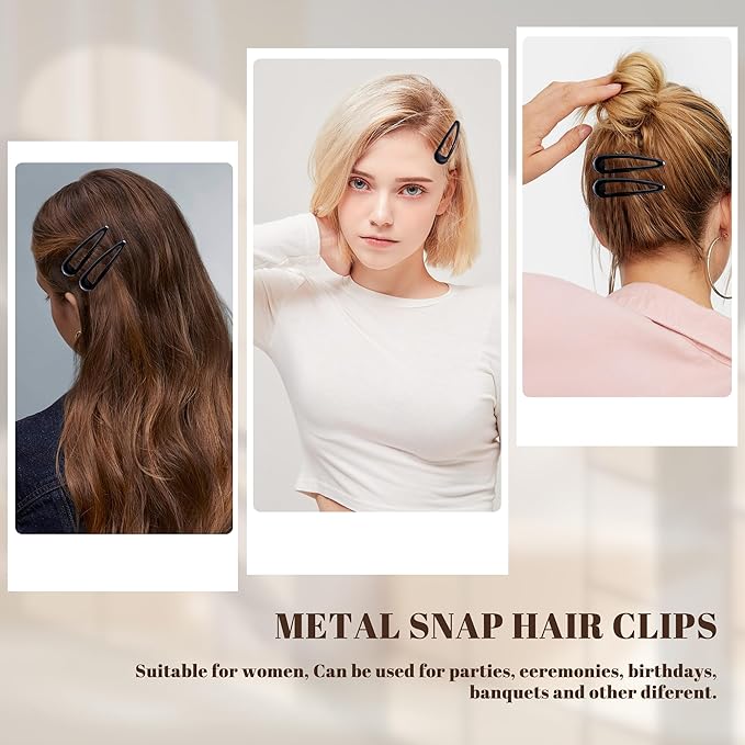 Metal Snap Hair Clips Water Drop No Slip Hair Barrettes for Women Large Hair Clips For Thick And Thin Fine Hair,Black,2.67 x 0.7 Inches,12 PCS
