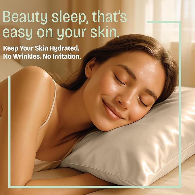 BLISSFORD Satin Pillowcase with Zipper, for Hair and Skin Care, Feels Soft and Cool Like a Silk Pillowcase, Satin Pillow Cases 2 Pack, Slik Pillow Cover, Light Beige - King Size, Set of 2