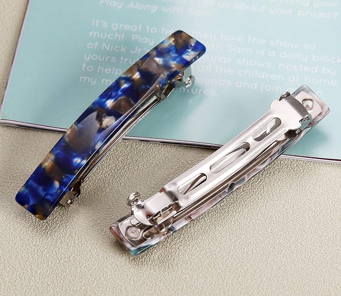2PCS French Design Hair Barrette Tortoise Shell Celluloid Rectangle Hair Clips for Women