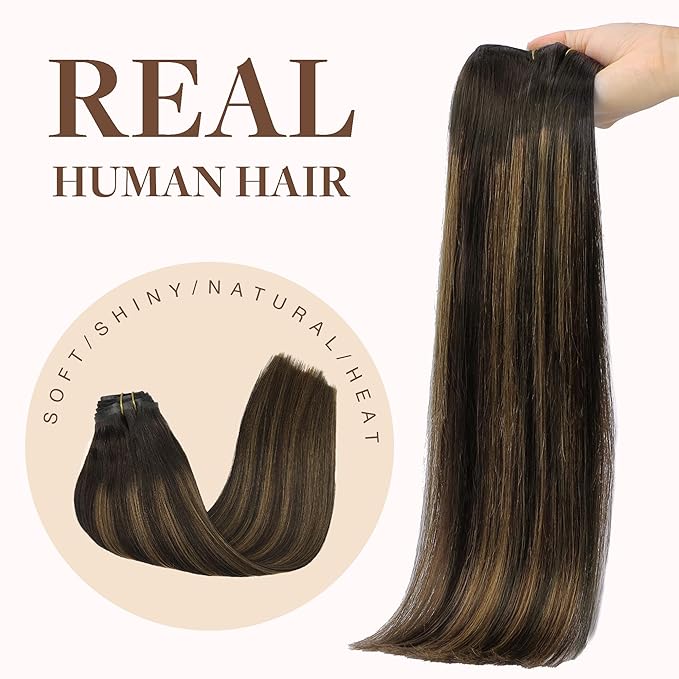 GOO GOO Clip in Hair Extensions Real Human Hair, Remy Human Hair Extensions Clip ins for Women, Natural Human Hair, 20inch 150g 7Pcs, 2/6/2 Balayage Dark Brown to Chestnut Brown