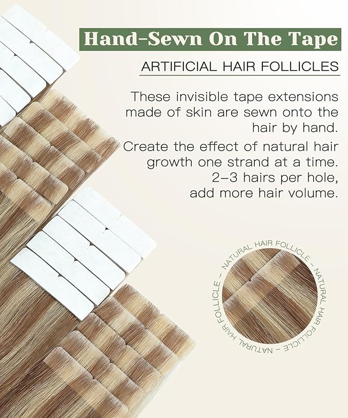 SURNEL Injected Tape in Hair Extensions Golden Brown to Caramel Blonde Seamless Tape in Real Human Hair Invisible Extensions 16Inch 20pcs/pack 35g(#102727,16)