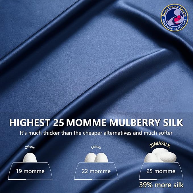 ZIMASILK 25 Momme 100% Pure Mulberry Silk Pillowcase for Hair and Skin Care, Highest Grade 6A Pillow Cases for Women, Long-Lasting Durablity, Gift for Women Men, 1Pc (Standard 20"x26", Navy Blue)