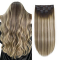 XDhair Human Hair Clip in Hair Extensions 22 Inch 6pcs 120g Balayage Color 3 Darker Brown to 8 Ash Brown and 22 Golden Blonde Double Weft Clip in Hair Extensions(22”, 3/8/22)