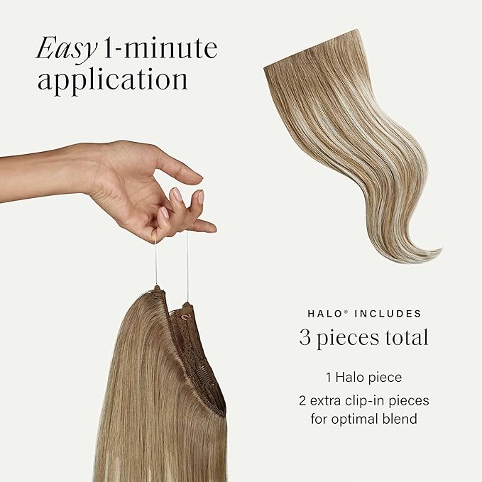 Luxy 100% Remy Human Hair – Halo Clip-In Hair Extensions –Natural Looking Volume & Length - One-Piece - Easy 5-Min Application 180 grams 20" Natural Blonde Balayage