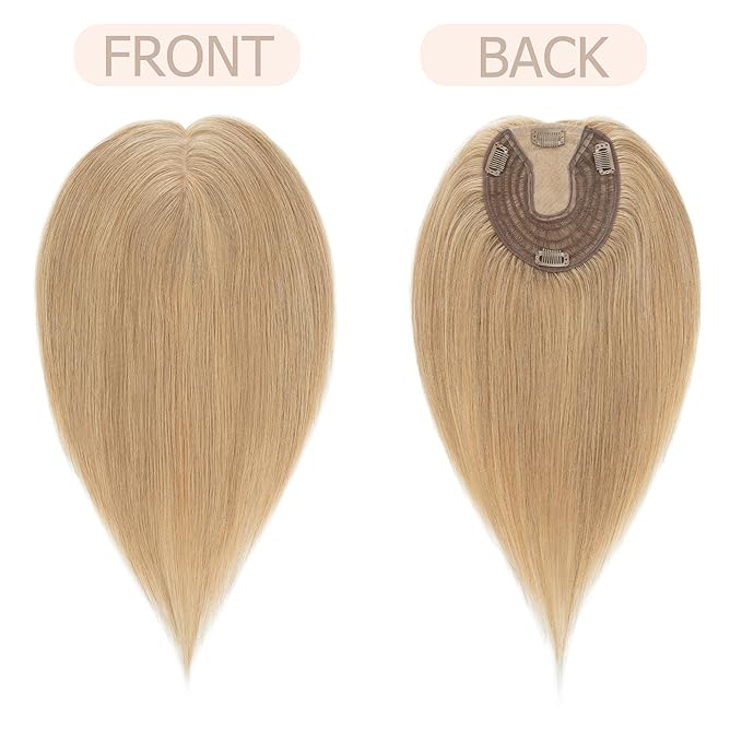 Hair Toppers for Women Real Human Hair No Bangs, 13 * 15 cm Larger Silk Base 150% Density Clip In Topper Hairpieces, Wiglet Top Pieces Add Volume -14 Inch 27 Dark Blonde