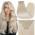 Full Shine Platinum Blonde Hair Extensions Clip ins Blonde Clip in Extensions Real Human Hair Seamless Hair Extensions for Women Triple Weft 16 Inch 7 Pcs 120 G