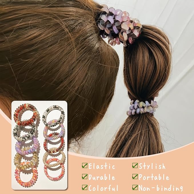 Spiral Coil Hair Ties for Women - No Damage Elastic Hair, Stretchy Phone Cord Hair Bands for Thin & Thick Hair 10-Pack, Assorted Colors -Gifts for Family Member and friends Women SP-6