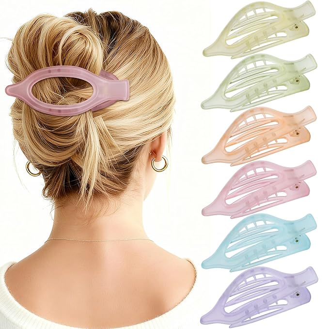 Flat Hair Clips for Women - 6 PCS French Flat Claw Clips Medium Hair Clips for Girls Large Hair Claw Clips for Thick or Thin Hair Strong Hold No Slip Hair Accessories for women (Ice Cream)