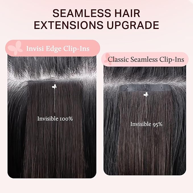 DOORES Clip in Hair Extensions Set 20 Inch 140g, 4pcs Invisi Edge Clip ins and 3pcs Classic Seamless Clip ins, Injected Virgin Real Human Hair Extensions Natural Invisible Straight, #1