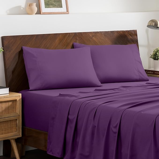 Bare Home Microfiber Pillow Cases - King 20x40 - Cooling Pillowcases - Double Brushed - Easy Care - Envelope Closure (King Pillowcase Set of 2, Plum)