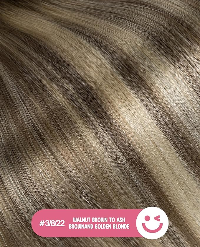 Youngsmile Invisible Tape in Hair Extensions Human Hair 20pcs 30g Balayage #3/8/22 Walnut Brown to Ash Brown and Golden Blonde 14 Inch Invisi Edge Hair Extensions Human Hair (#3/8/22,14'')