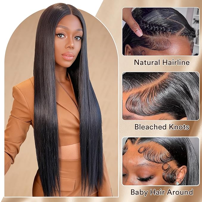 34 Inch 13x6 Lace Front Wigs Human Hair 230 Density HD Lace Front Wigs Human Hair Pre Plucked Glueless Wigs Human Hair for Women Straight Lace Frontal Wigs Natural Color