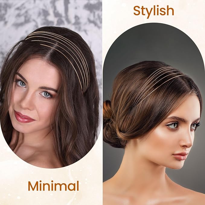 3pcs Multi Layers Metal Headbands, Gold Sparkly Thin Layer HeadBands for Women, Elegant Layered Hair Bands Accessories for Party Wedding Home Outside