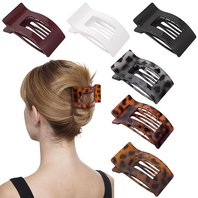 Flat Hair Clips for Women, 6 Pcs Non-Slip and Gentle Flat Claw Clips for Women with Head-Conforming Design and High-Strength Claw Grip, Versatile Colors for Chic and Elegant Look