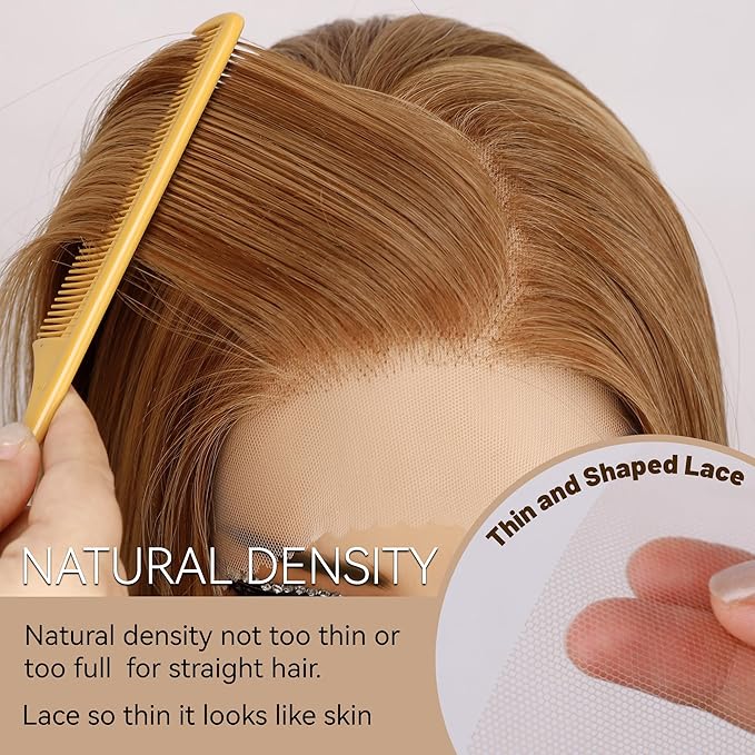 BLL Honey Blonde Wig, 13x4 Synthetic Lace Front Wigs Pre-Plucked Hd Lace Long Straight Sunkissed Highlights Glueless Wig For Black Women 26inch Suitable For Everyday Wear
