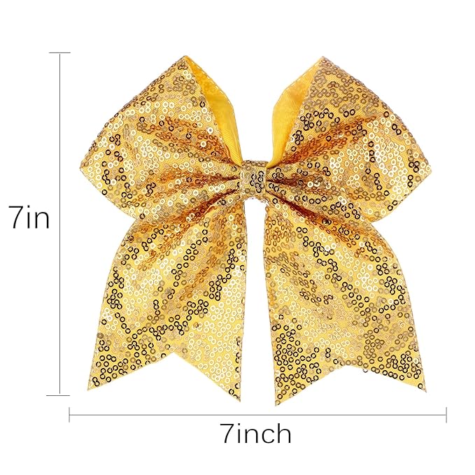 Large Glitter Cheer Bows Clips, Jumbo Big 7 Inch Cheerleading Sequin Hair Bow Hair Accessories for Teens Girls Football Sports Cheerleader Outfit Uniform (Yellow)