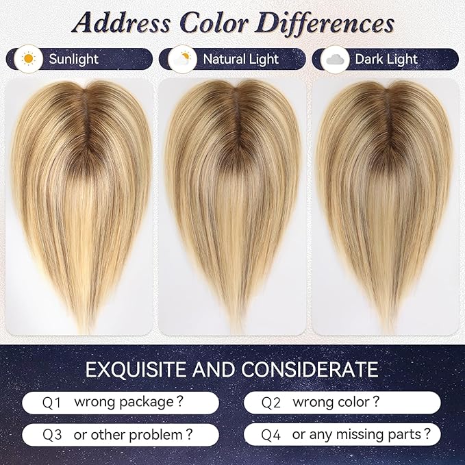 starluck Real Human Hair Toppers for Women 10 Inch Human Hair Topper no Bangs, 3 * 4.5 inches Swiss Base Suitable for ThinningHair Cover Grey Roots(Ombre P721A#)