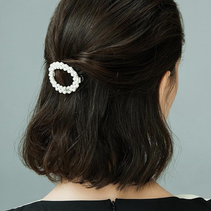 Handmade Pearl Crystals Hair Clip for Women, SHE'S FREE STYLE JUST FOR YOU Circular Openwork Design Side Hair Clips with Retro Crystals, Vintage-Inspired Hand-Beaded Hair Accessory