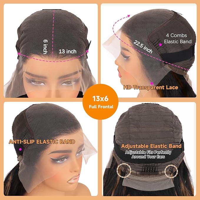 32 Inch Balayage Highlight Ombre Lace Front Wig Human Hair Honey Blonde 13x6 Body Wave HD Lace Front Wigs Human Hair Pre Plucked 200 Density 1b/27 Colored Lace Frontal Glueless Wigs for Women