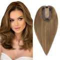 SEGO Real Human Hair Topper for Women, No Bangs Hair Topper with Anti-Slip Clips (8 Inch#6 Light Brown)