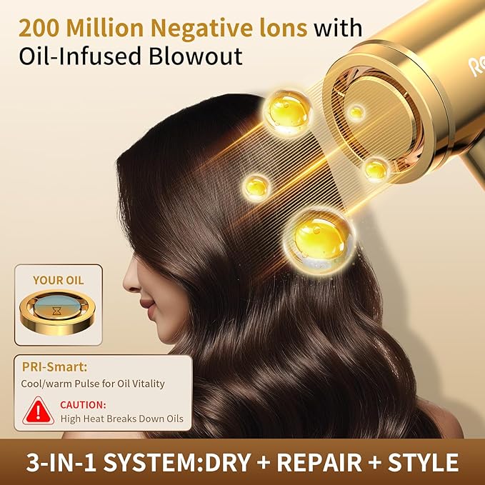 Hair Dryer High-Speed Ionic Blow Dryer with Magnetic Oil Diffuser & 200M Negative Ions for Fast Drying High-Speed Blow Dryer for Women Men Lightweight Quiet Hairdryer for Travel & Home Salon