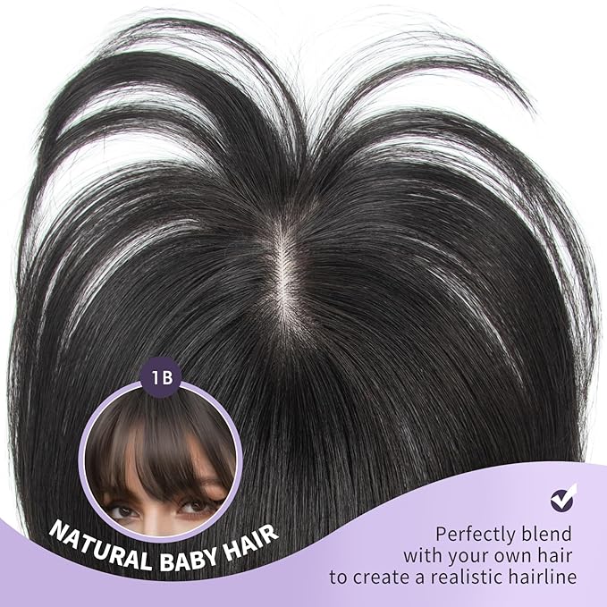 Real Human Hair Topper for Women with Thinning Hair 100% Real Remy Hair Topper for Women, Clip In Hairpiece for Thinning Hairpiece for White HairRoots Cover(8inch, Jet Black)