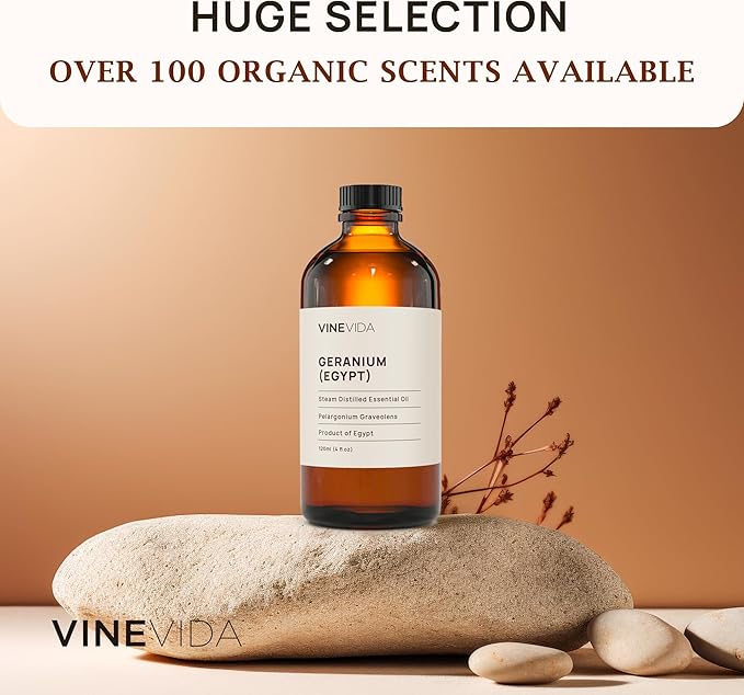 VINEVIDA Geranium Essential Oil 4 oz - Undiluted, DIY Candle Scents & Bulk for Soap Making