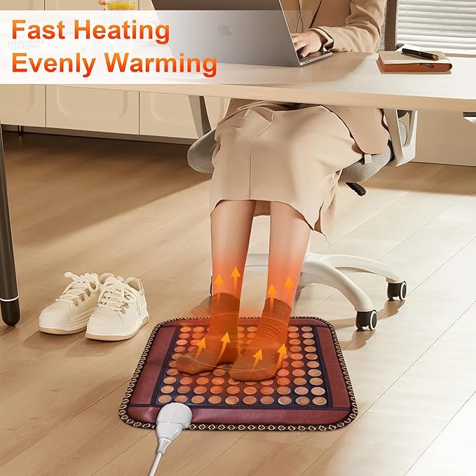 Natural Blue Jade Heating Pad, Infrared Heating Pad, Far Infrared Heating Pads with Travel Bag and Chair Strap, Smart Controller with Memory Function, Auto Shut Off (Brown, 17 in x 17 in)