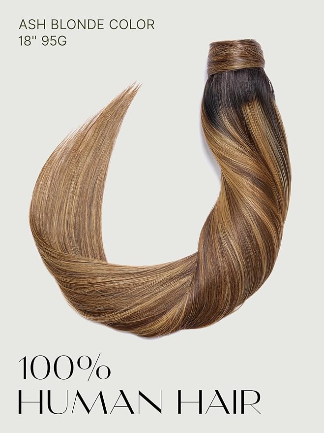 Frodio Clip in Ponytail Extension Human Hair for women Straight 26 Inches Long Straight Hair drawstring Ponytail Ash Blonde
