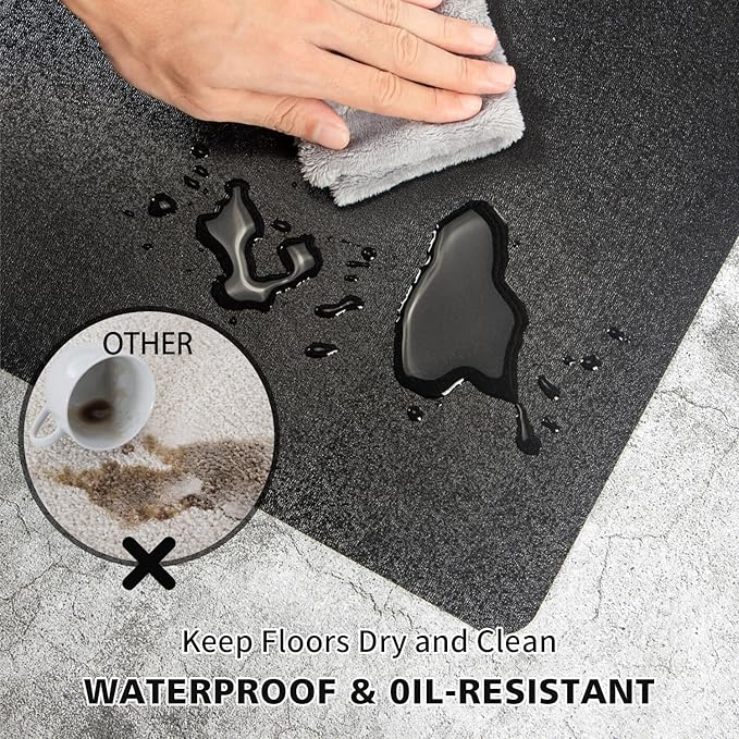 Vinyl Floor Mat for Home，5'×7' Black Waterproof Area Mat for Under Dining Room Table, Sturdy Plastic Rug Protector for Kitchen, Living Room, Yard, Garage, Large Baby Play Mat